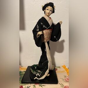 Elegant Black Kimono Doll Figurine